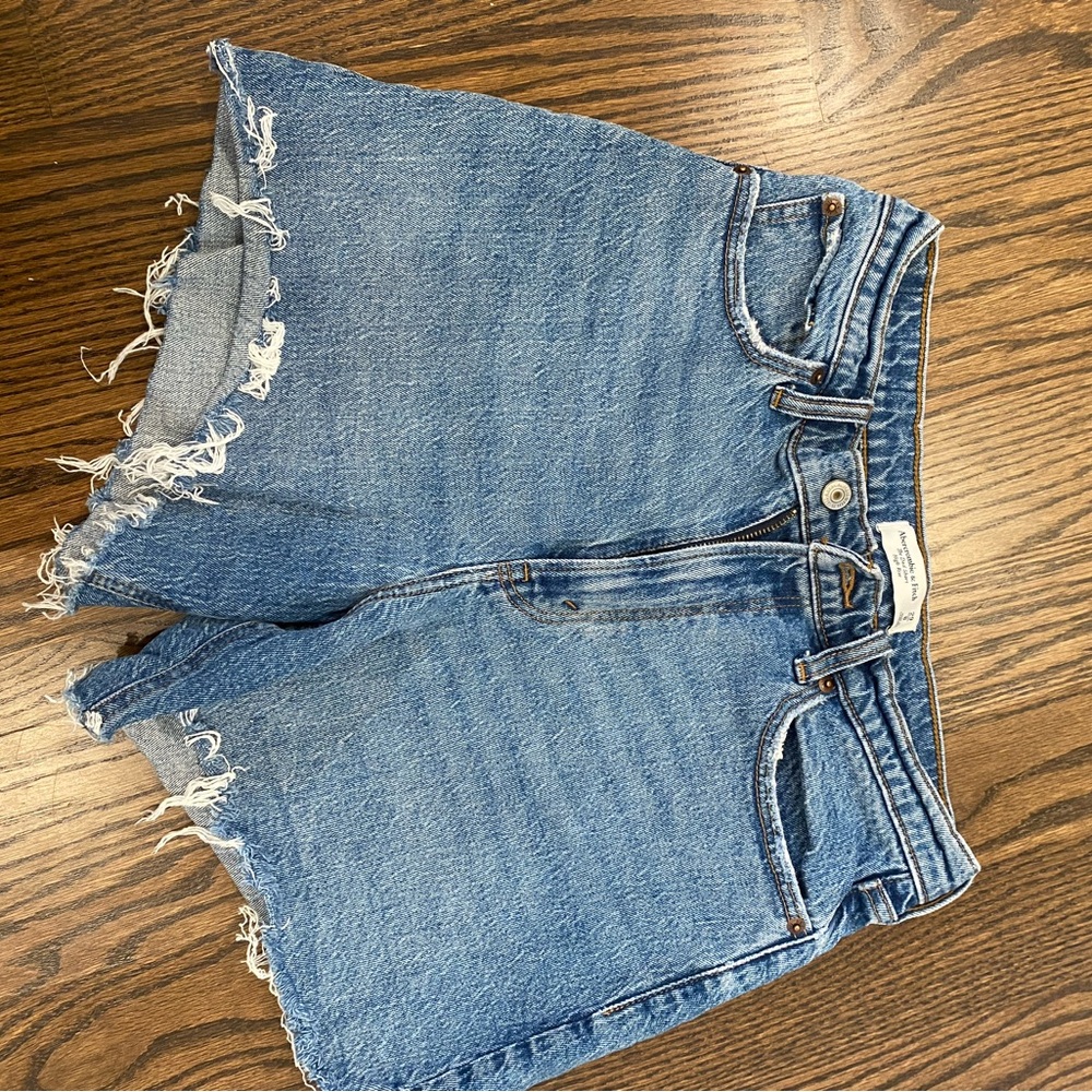 Abercrombie & Fitch Frayed Hem Blue Denim Shorts